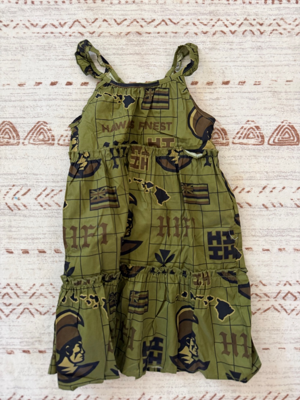 Hawaii's Finest Olive Green Graphic Tiered Sundress